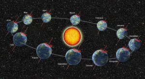 Astronomy Prints: Earth's Orbit Showing Months, Illustration