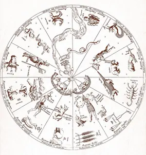 Constellations Prints: Egyptian Star Map from Kircher's 'Oedipus Aegyptiacus', Chaldean astrology