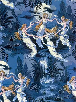 Folklore Prints: Fairies in the Moonlight, French Textile