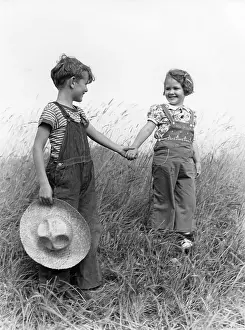 : Farm Kids Holding Hands, Vintage, Nostalgia, Romance, C.1930-40s