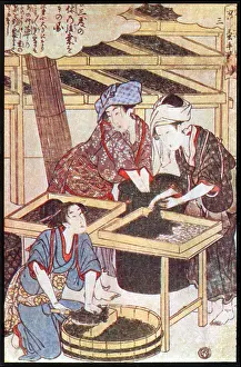 Arts Prints: Feeding Silkworm Cocoons, Silk Making in Japan