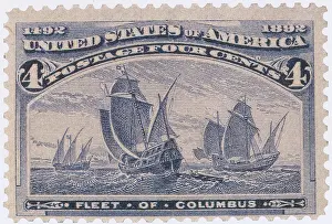 Columbian Prints: Fleet of Columbus, US Postage Stamp, 1893