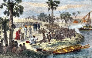 Abolition Prints: Florence and Samuel Baker Liberating Slaves, 1869