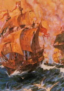 Spanish Prints: Francis Drake Battles Spanish Armada, 1588