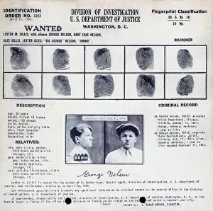 : Gangster Baby Face Nelson, Fingerprints, Wanted Poster, 1934