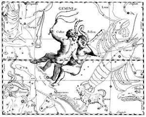 Asterism Prints: Gemini Constellation, Zodiac Sign, Hevelius
