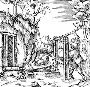 Metallurgy Prints: Georgius Agricola, De Re Metallica, Bellows, 16th Century
