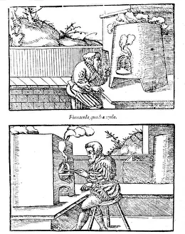 Round Prints: Georgius Agricola, De Re Metallica, Cupellation Furnaces