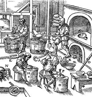 Geologic Prints: Georgius Agricola, De Re Metallica, Metallurgy Workshop, 16th Century