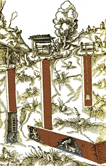 Tunnel Prints: Georgius Agricola, De Re Metallica, Mine Shafts, 16th Century