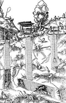Tunnel Prints: Georgius Agricola, De Re Metallica, Mine Shafts, 16th Century