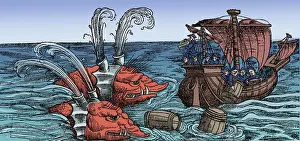 Hunting Prints: Gessner, Sea Monsters or Whales, 16th Century