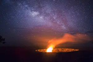 Astronomy Prints: Halemaumau Crater and Milky Way, Kilauea Volcano, Hawaii