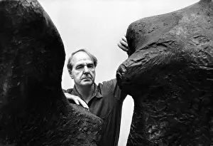 Moore Prints: Henry Moore with sculpture