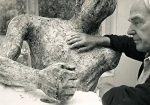 Sculptor Prints: Henry Moore with One of His Sculptures, 1970