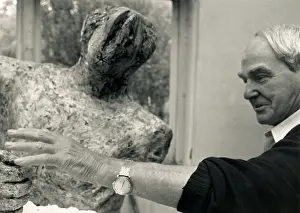 Sculptors Prints: Henry Moore with One of His Sculptures