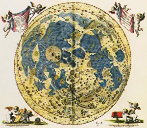 Astronomy Prints: Hevelius Selenographica, Moon Craters, 1645