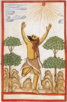 Hindu Prints: Hindu Ascetic Adoring Sun, India, 1600s