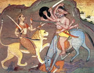 Hinduism Prints: Hindu Goddess Durga Fights Mahishasur