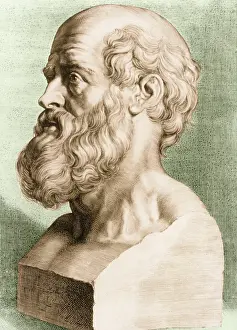 Ancient Prints: Hippocrates, Greek Physician