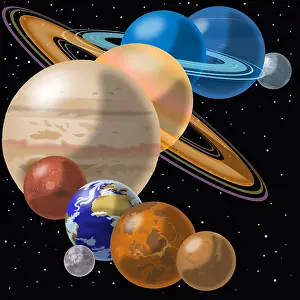 Astronomy Prints: Illustrated Artwork of the Planets in the Solar System, With Pluto