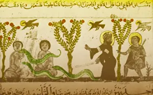 Arab Prints: Illustration showing physician aiding a man bitten by serpents
