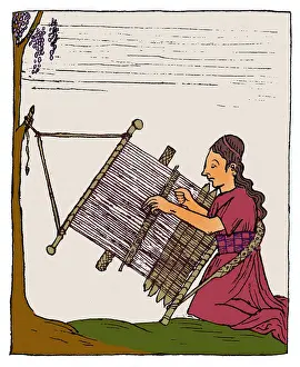 Textile Prints: Incan Woman Weaving, 17th Century