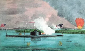 1863 Prints: Ironclad USS Montauk Destroys Rebel Steamship, 1863