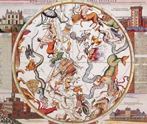 Asterism Prints: Johann Doppelmayr, Constellations, Southern Sky, 1729