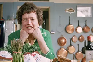 Misc Prints: Julia Child, The French Chef TV show host and cookbook author, in her kitchen, 1972