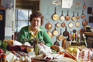 Kitchen Prints: Julia Child, The French Chef TV show host and cookbook author, in her kitchen, 1972