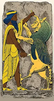 Iranian Prints: King Battles Griffin, Palace of Darius, Persepolis