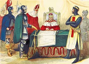 Fifteenth Prints: King John Signing Magna Carta, or Great Charter, British History, Middle Ages, 1215