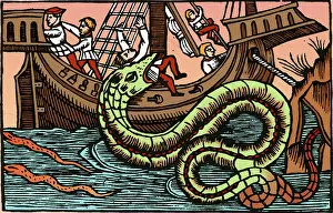 Monster Prints: Kraken Attacking Ship, 1555