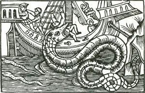 Serpent Prints: Kraken Attacking Ship, 1555