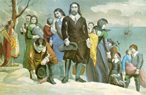 Prints of Caption reads: 'The landing of the pilgrims at Plymouth, Massachusetts on December 22, 1620.'The Mayflower left Delft Haven in Holland, September 6 History Prints: Landing of the Pilgrims at Plymouth Rock, 1620