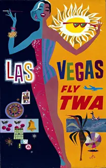 Vintage Nostalgia Prints: Las Vegas, Fly TWA Poster, Modern Vintage Advertisement
