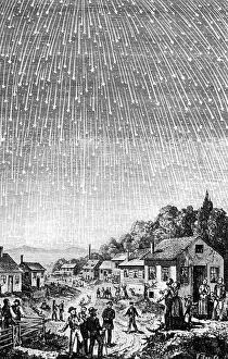 Astronomy Prints: Leonid Meteor Shower, Antique Historical Art, 1833