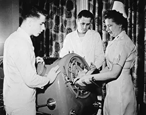Hospital Prints: Man with Polio in Iron Lung, 1949