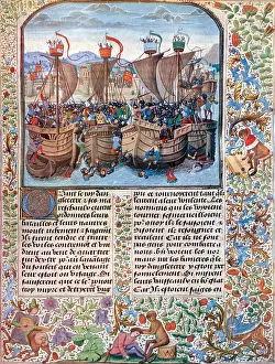 Best Sellers Part IV Prints: Medieval Manuscript Page, Illustrating the Battle Of Sluys, 1340
