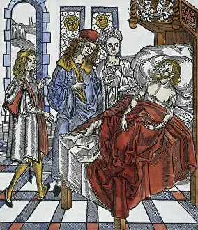 Beds Prints: Medieval Physician and Patient, 1497