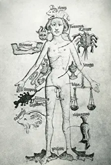 Quackery Prints: Melothesia, Zodiac Man, 16th Century