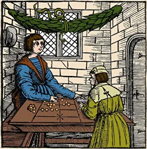 Arithmetic Prints: Merchant Using Abacus, 16th Century