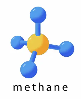 Greenhouse Prints: Molecular Model of Methane, CH4, Illustration