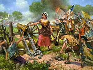 Prints of Entitled: 'Molly Pitcher firing cannon at Battle of Monmouth.' The Battle of Monmouth was an American Revolutionary War battle fought on June 28, 1778 in Monmouth County, New Jersey : Molly Pitcher At Battle Of Monmouth, American Revolutionary War