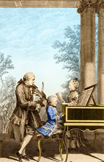 Arts Prints: The Mozart Family On Tour, 1763, Wolfgang Playing the Piano