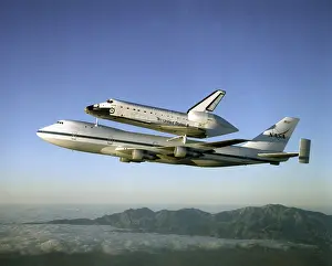 Aircraft Prints: NASA Shuttle Atlantis Piggyback on top of Boeing 747 Airplane