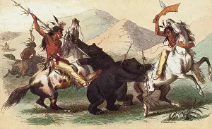 World Cultures Prints: Native American Indian Bear Hunt, 19th Century