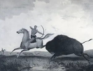 Hunter Prints: Native American Indian Buffalo Hunt, 1830