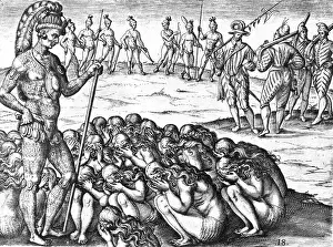 Jacques Prints: Native American Indian Widows Approach Chief, 16th Century
